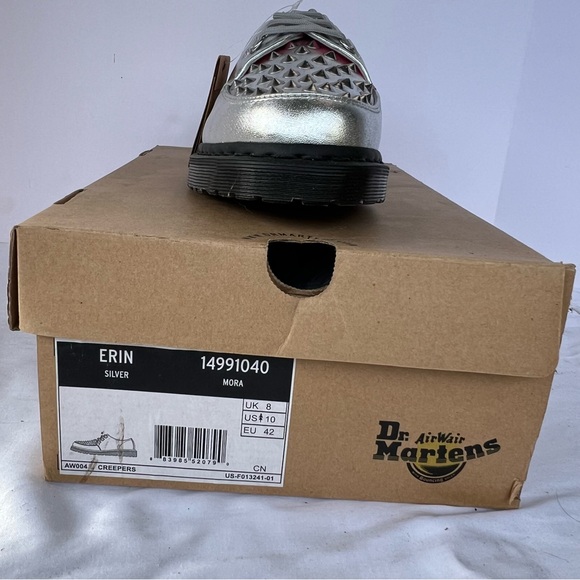 NIB DR MARTENS 10 ERIN SILVER STUDDED CREEPERS - Picture 4 of 7